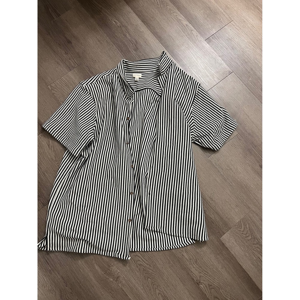 Eight Bells Mens XL Black White Striped Short Sleeve‎ Button Down Shirt